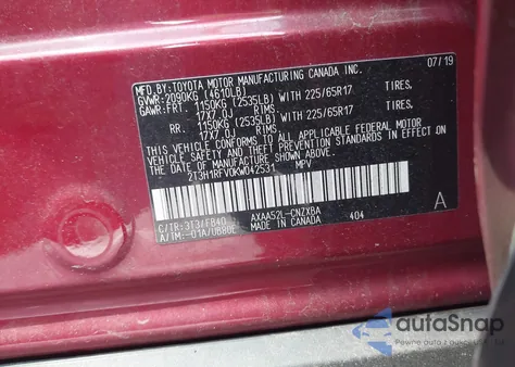 2019 Toyota Rav4 Le z USA, uszkodzony, nr VIN 2T3H1RFV0KW042531